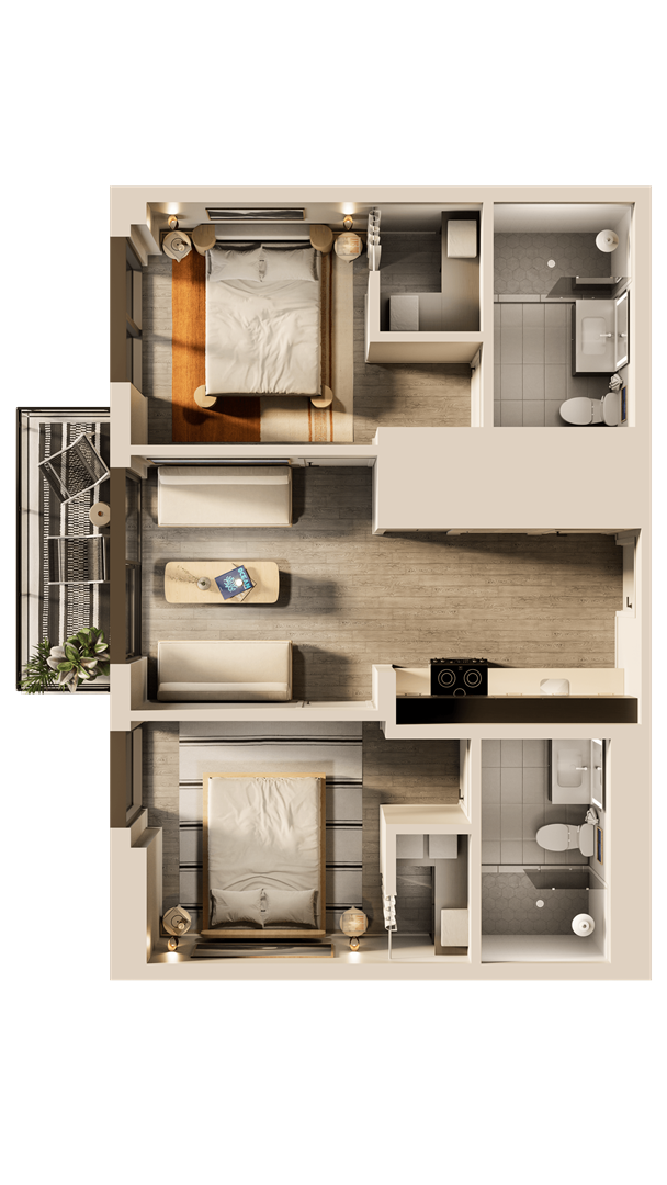 a rendering of a 3d floor plan of a house